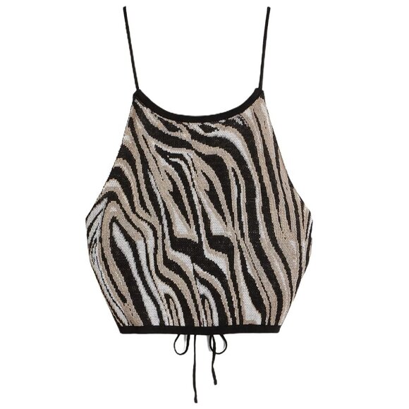 Zebra Knit Halter Top – Y2K Backless Party Tank (SweatyRocks, Size S) - Picture 1 of 2